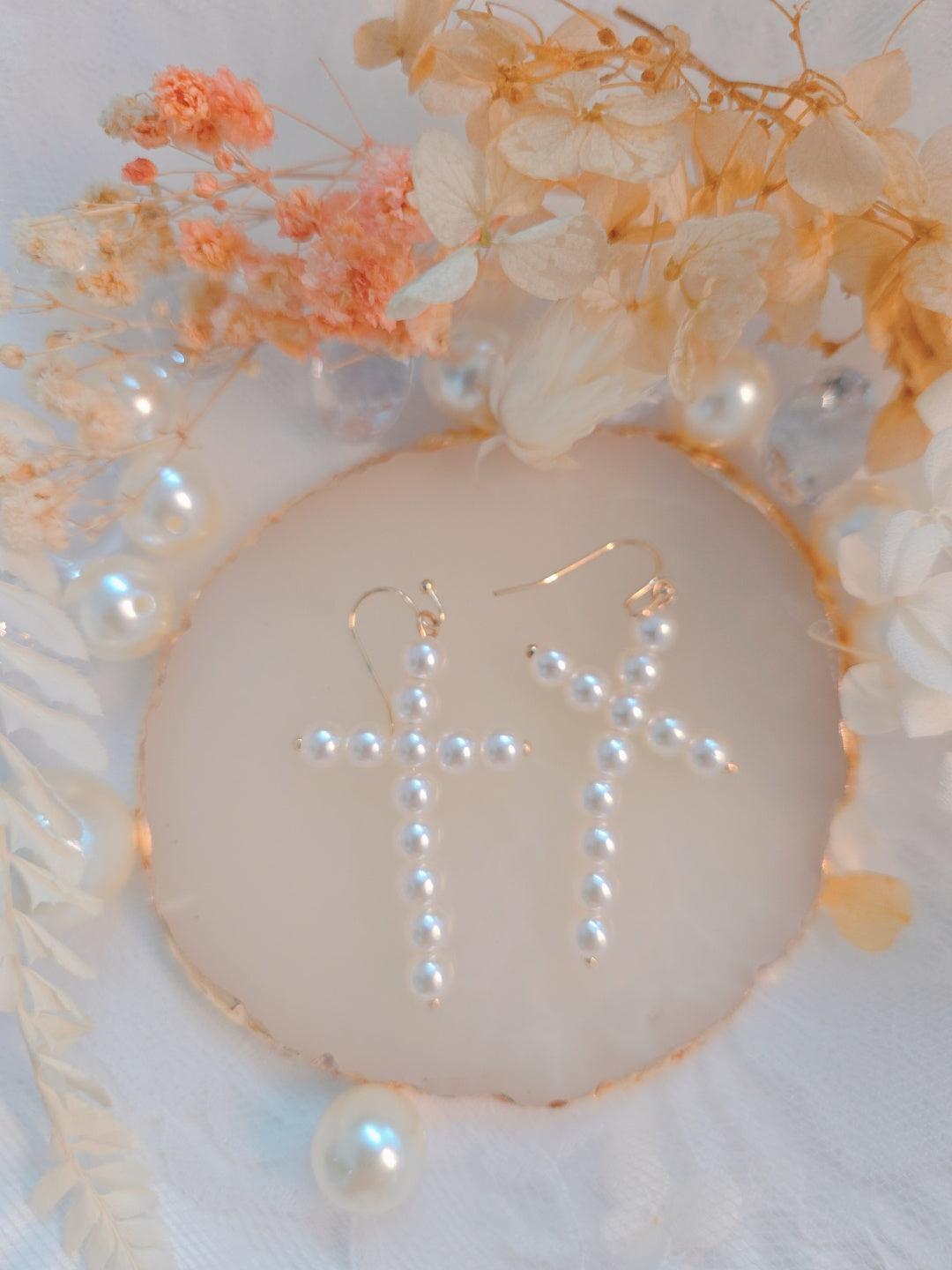 Pearl Cross Dangle Earring