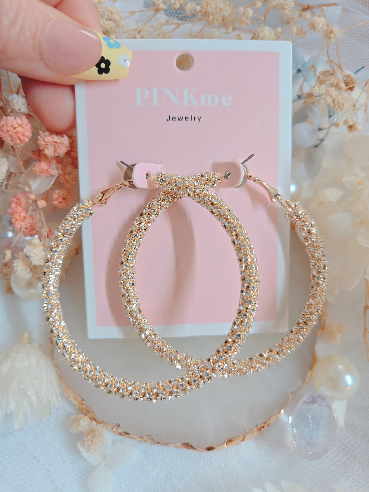 Gold Silver Bling Bling 2.25" Hoop Earring