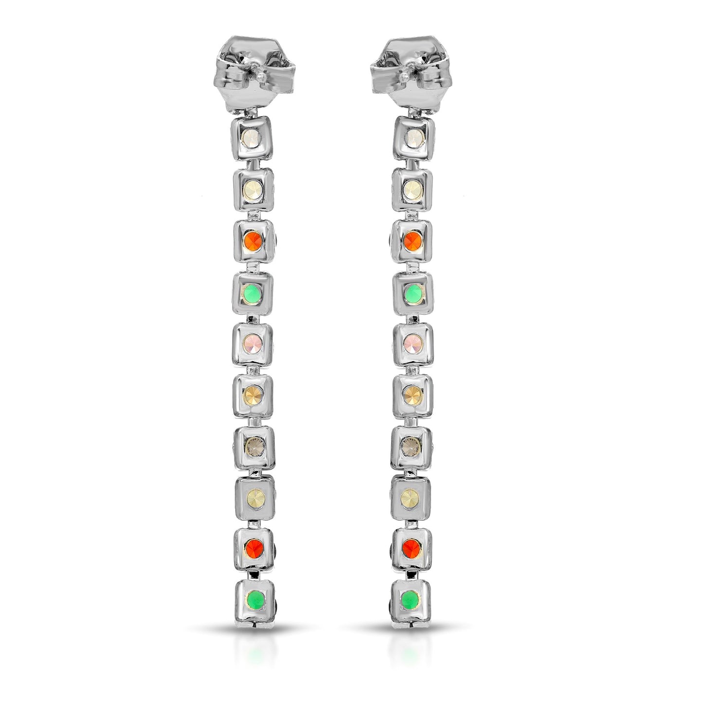 SS071506-Sterling Silver Post Cubic Zirconia Stone Brass Metal Drop Earrings