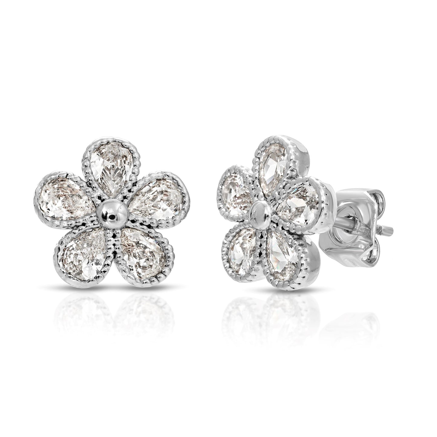 SS071518-Sterling Silver Post Cubic Zirconia Stone Brass Metal Stud Earrings