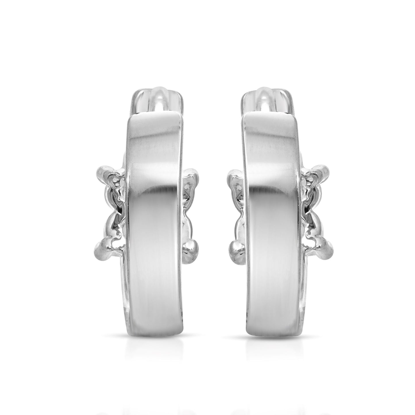 SS071545-Sterling Silver Post Cubic Zirconia Stone Brass Metal Hoop Earrings