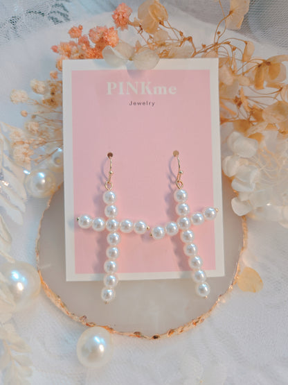 Pearl Cross Dangle Earring