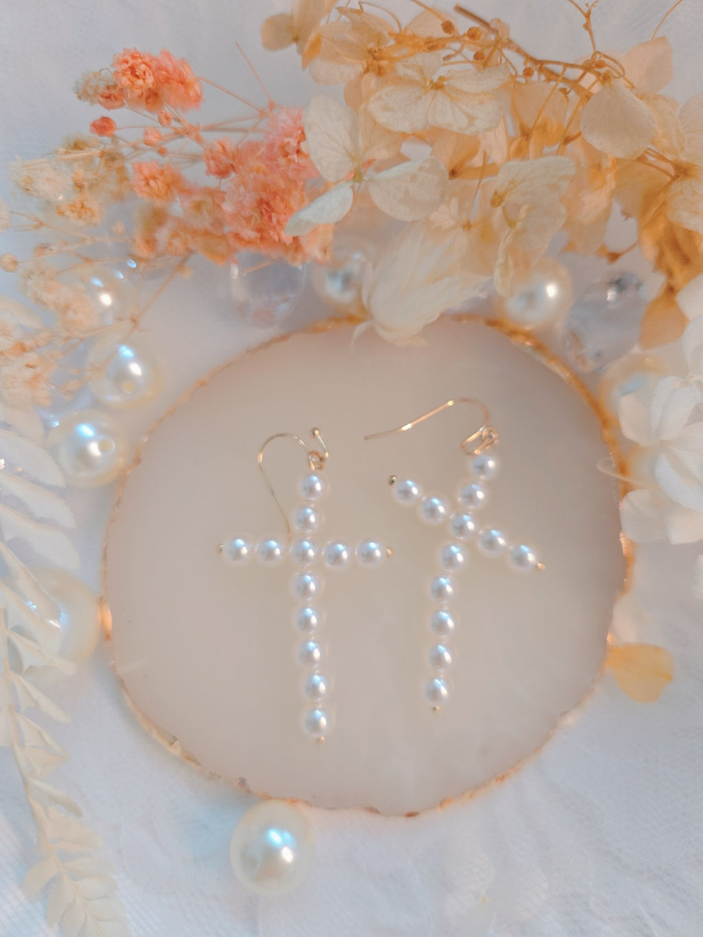 Pearl Cross Dangle Earring