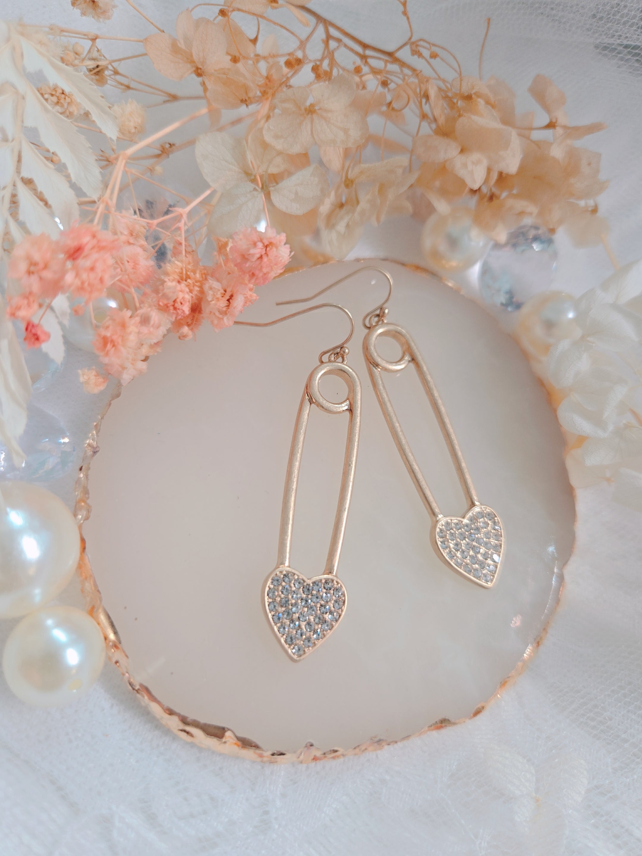 Heart Pin Stone Dangle Earring