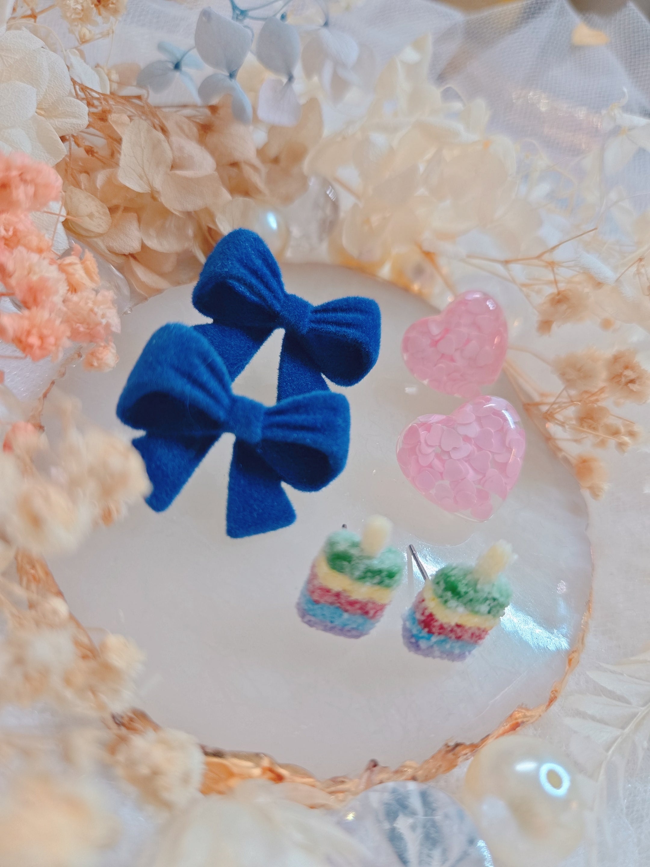 3 Set Ribbon Heart Ice Cream Stud Earring