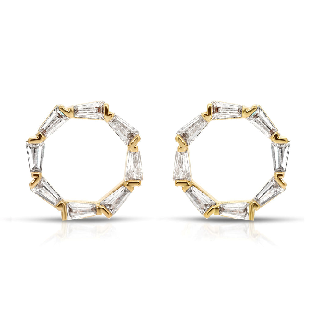 SS071504-Sterling Silver Post Cubic Zirconia Stone Brass Metal Stud Earrings