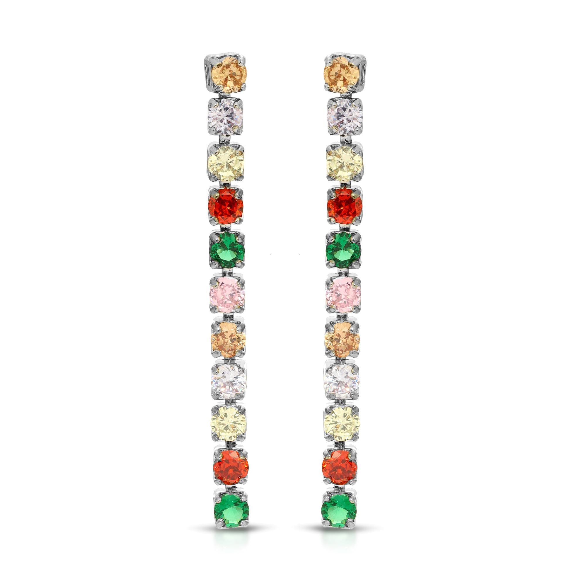 SS071506-Sterling Silver Post Cubic Zirconia Stone Brass Metal Drop Earrings