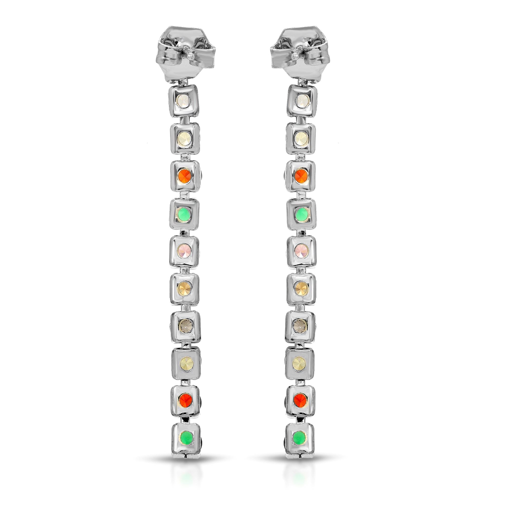 SS071506-Sterling Silver Post Cubic Zirconia Stone Brass Metal Drop Earrings