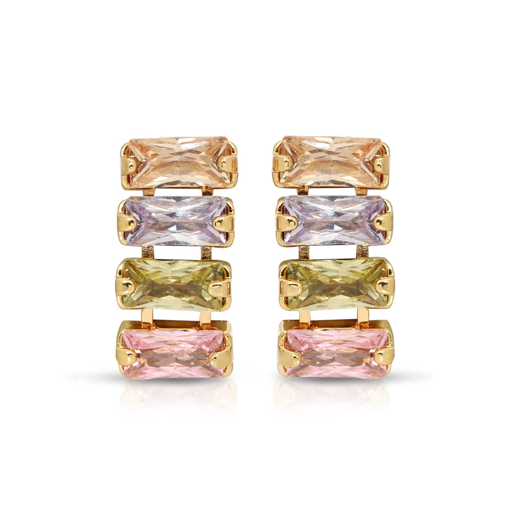 SS071523-Sterling Silver Post Cubic Zirconia Stone Brass Metal Stud Earrings