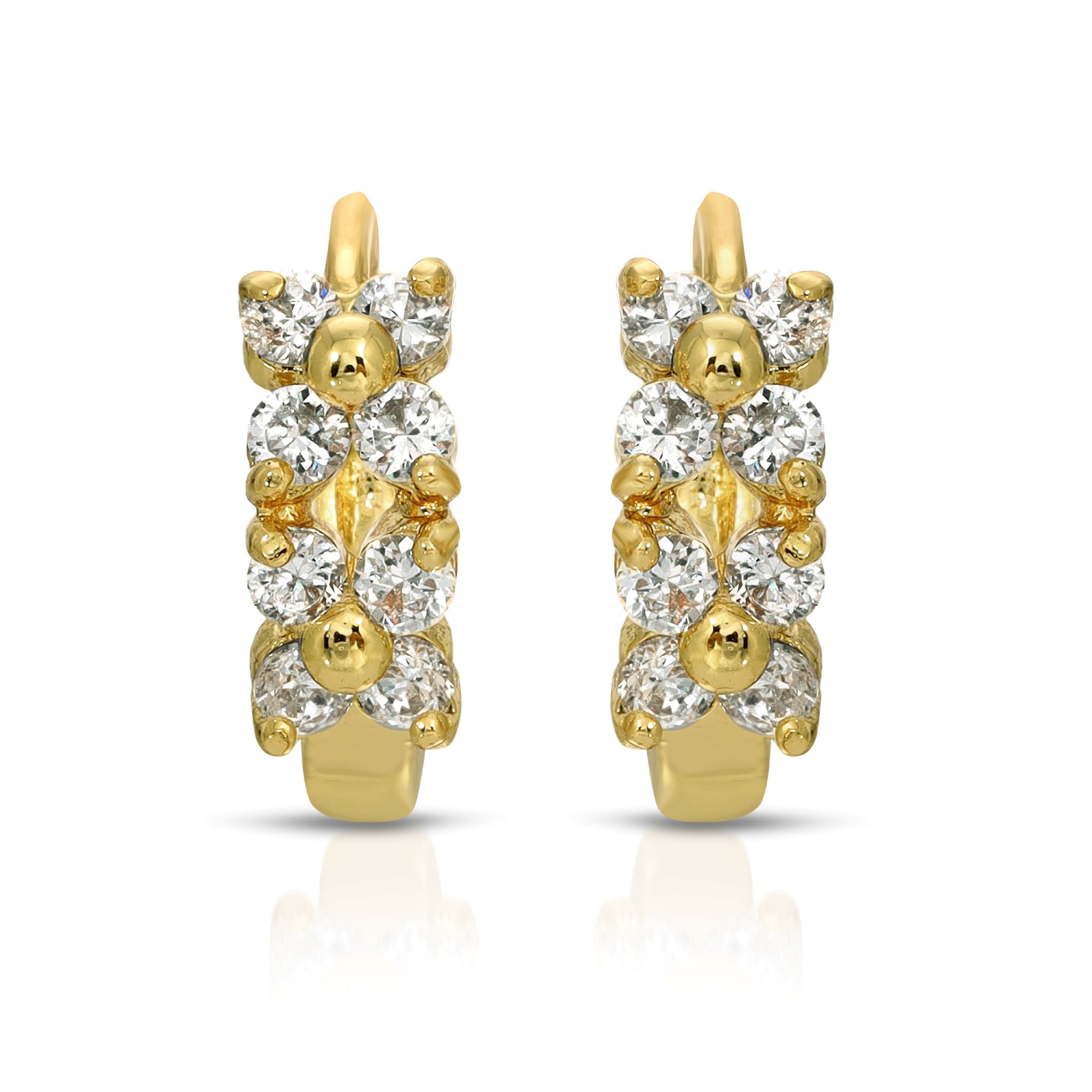 SS071544-Sterling Silver Post Cubic Zirconia Stone Brass Metal Hoop Earrings