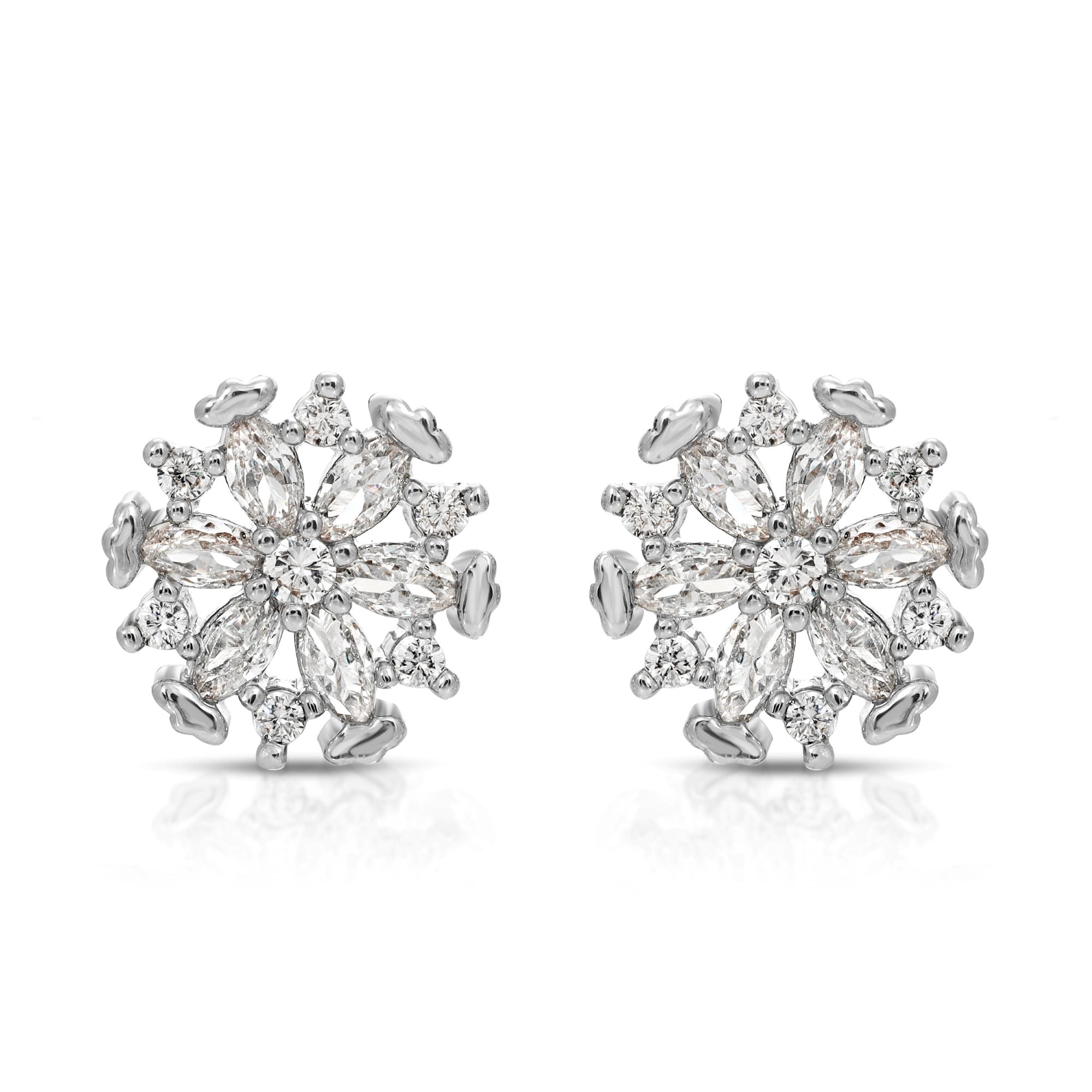 SS071501-Sterling Silver Post Cubic Zirconia Stone Brass Metal Stud Earrings