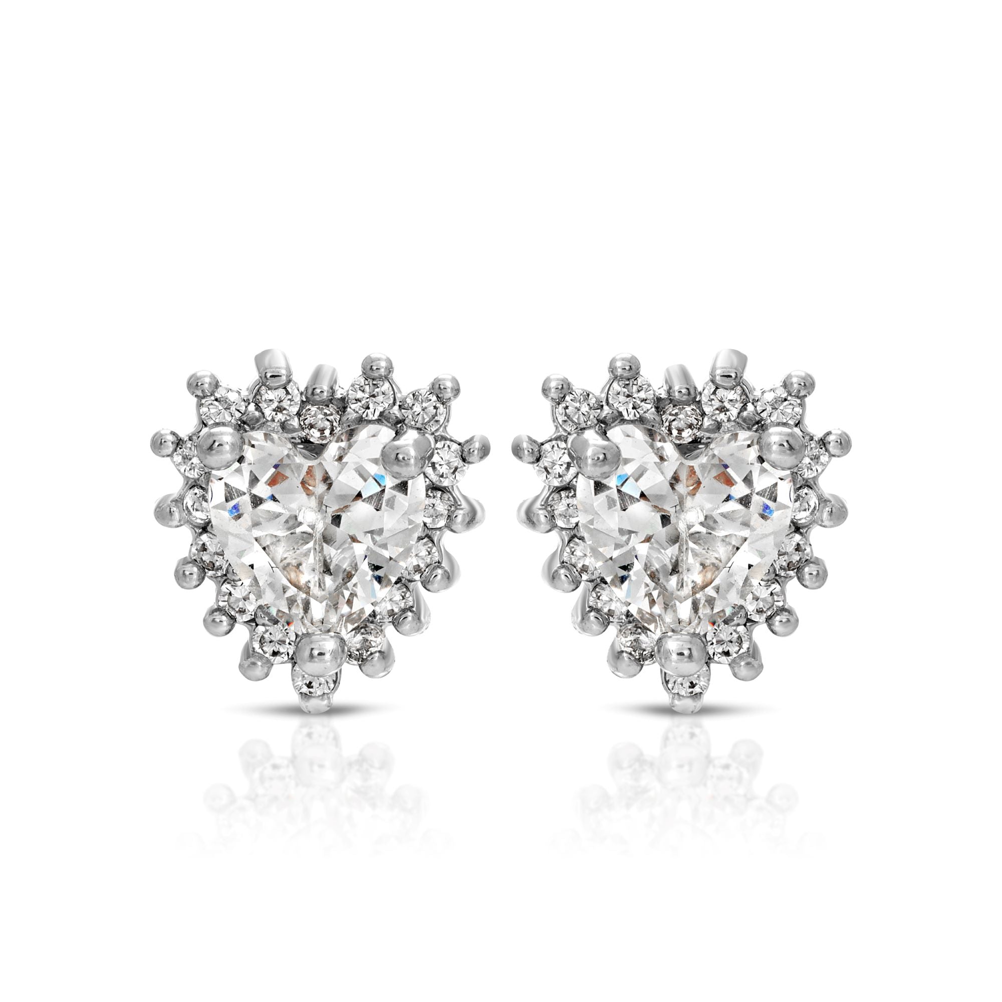 SS071515-Sterling Silver Post Cubic Zirconia Stone Brass Metal Stud Earrings