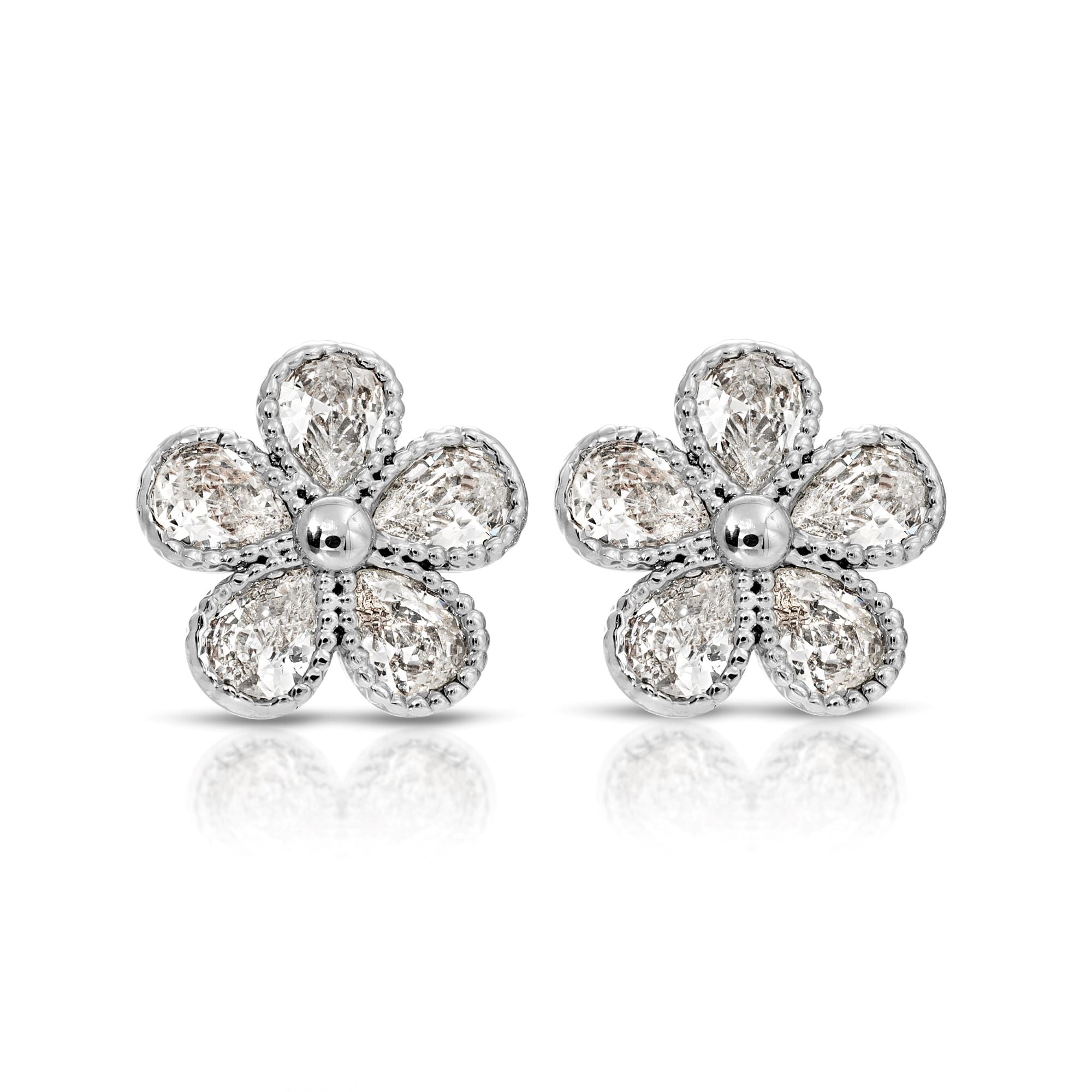 SS071518-Sterling Silver Post Cubic Zirconia Stone Brass Metal Stud Earrings