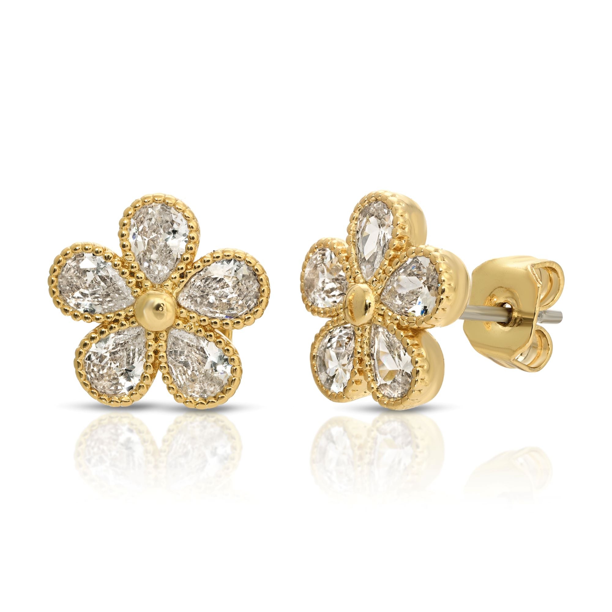 SS071518-Sterling Silver Post Cubic Zirconia Stone Brass Metal Stud Earrings