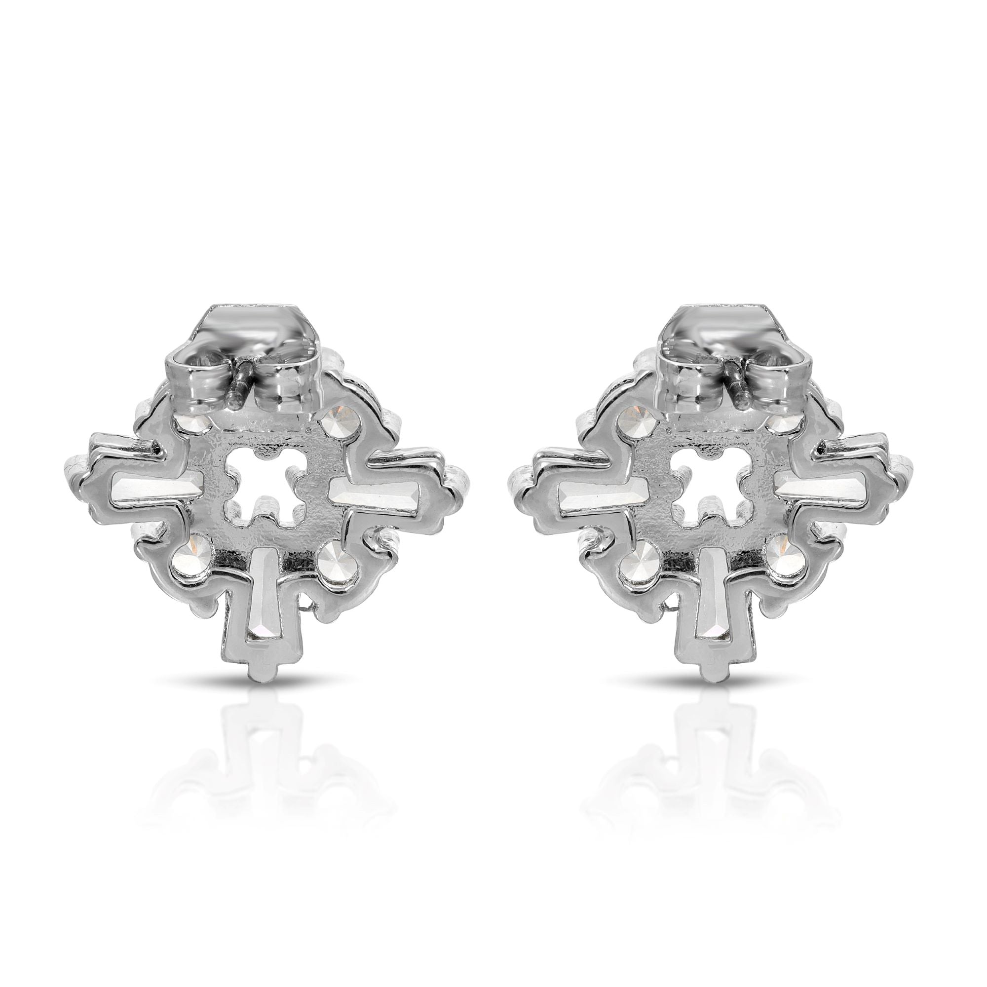 SS071520-Sterling Silver Post Cubic Zirconia Stone Brass Metal Stud Earrings
