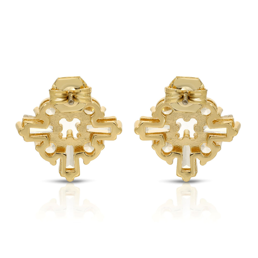 SS071520-Sterling Silver Post Cubic Zirconia Stone Brass Metal Stud Earrings
