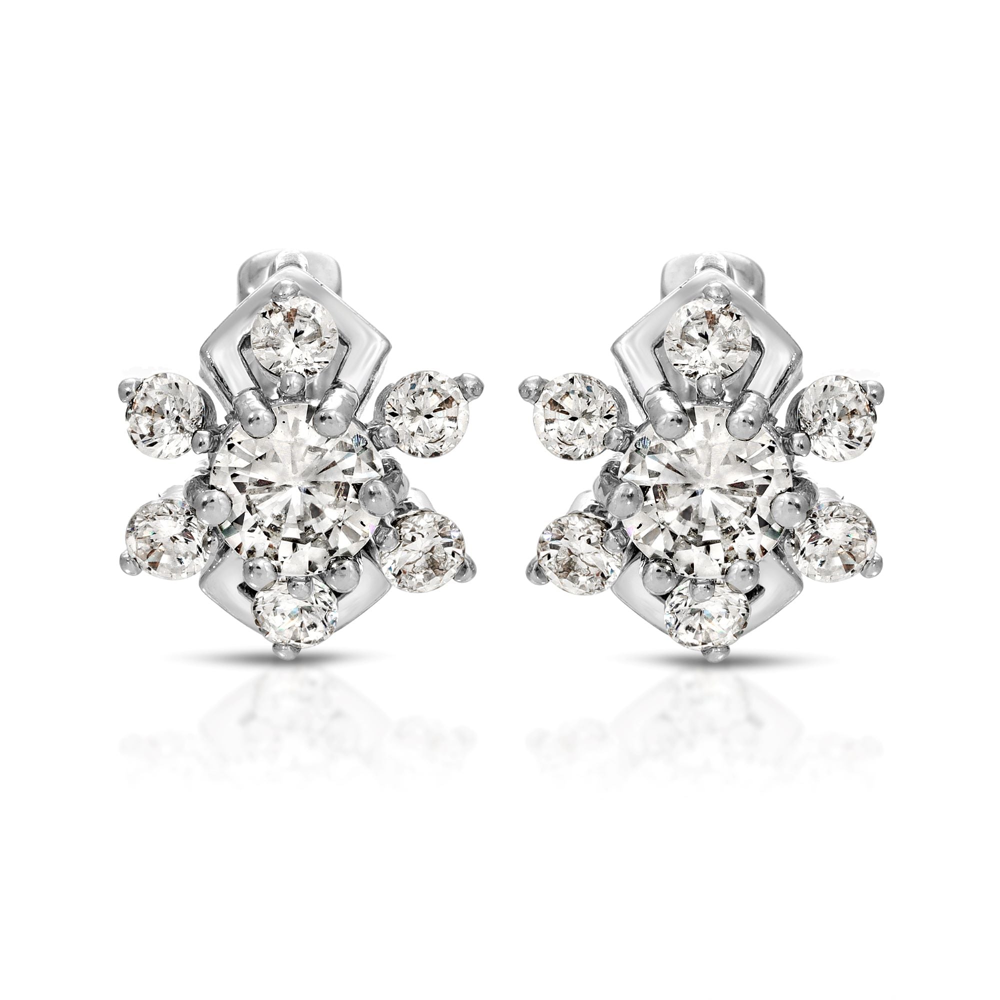 SS071528-Sterling Silver Post Cubic Zirconia Stone Brass Metal Hoop Earrings
