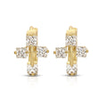 SS071531-Sterling Silver Post Cubic Zirconia Stone Brass Metal Hoop Earrings