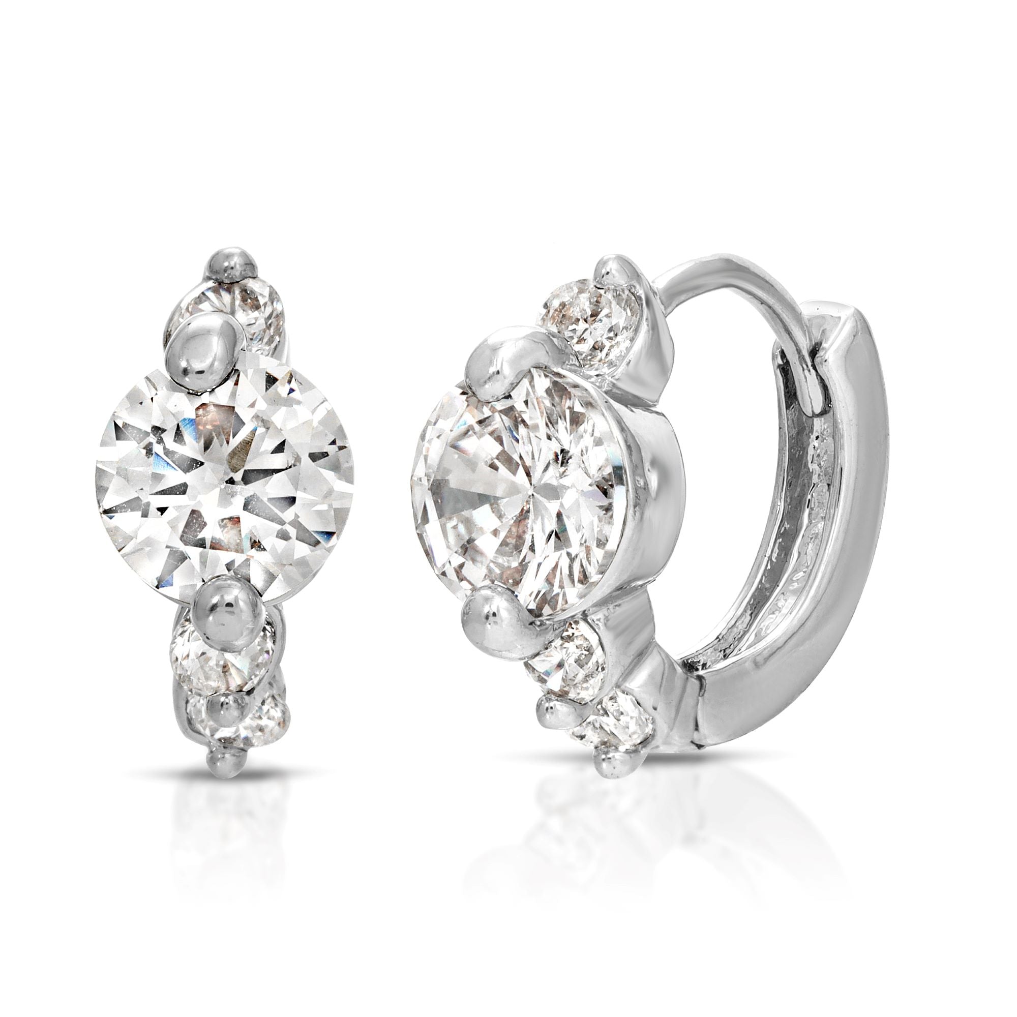 SS071543-Sterling Silver Post Cubic Zirconia Stone Brass Metal Hoop Earrings