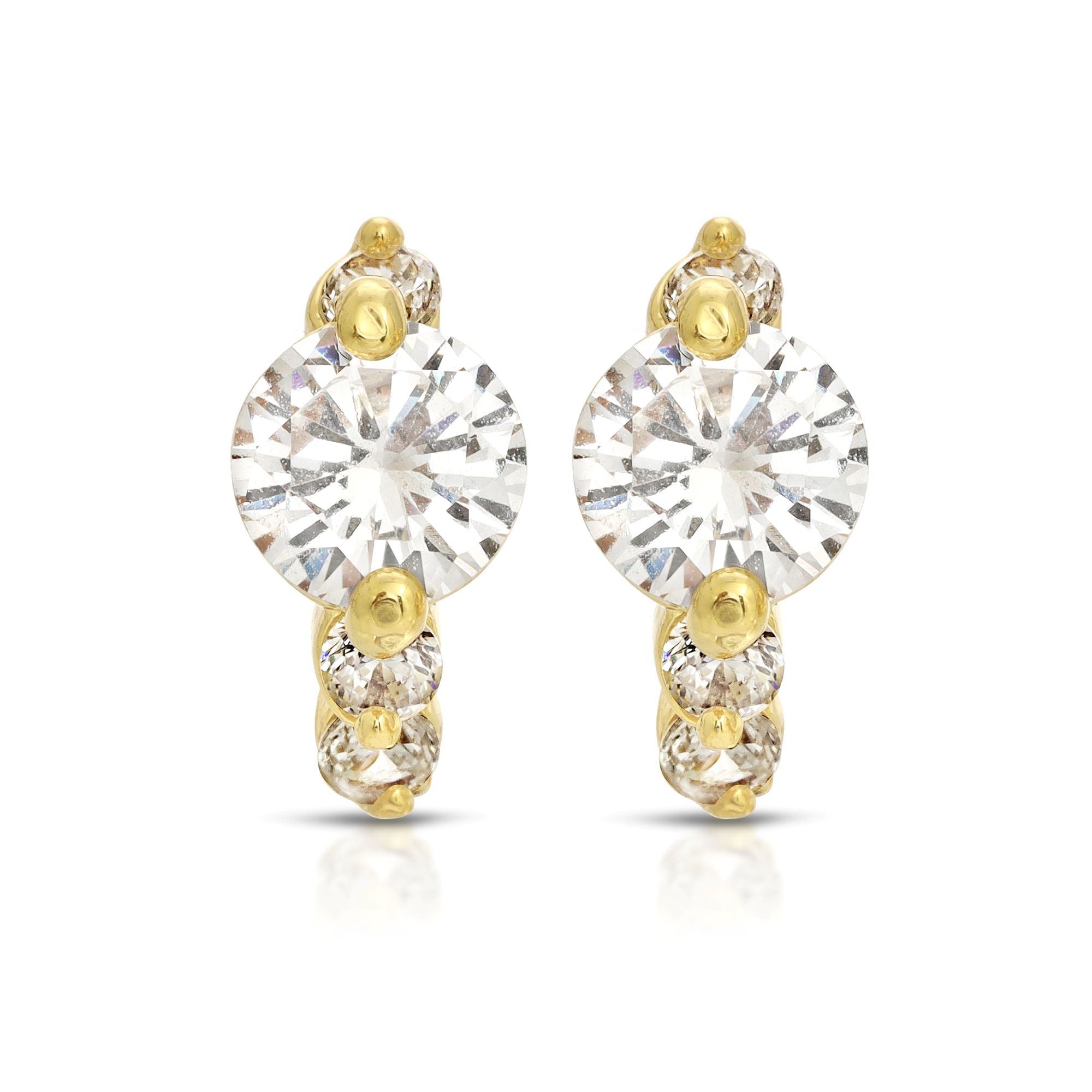 SS071543-Sterling Silver Post Cubic Zirconia Stone Brass Metal Hoop Earrings
