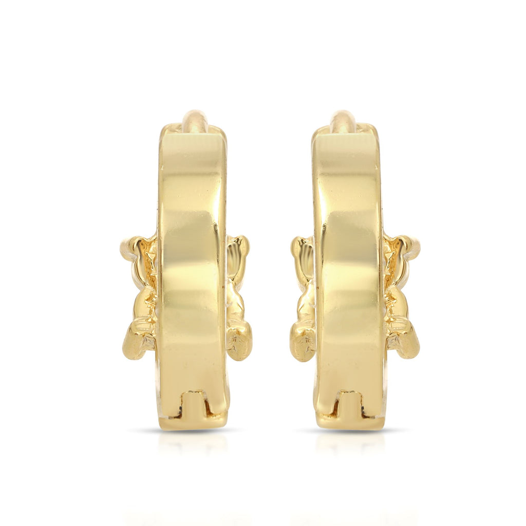 SS071545-Sterling Silver Post Cubic Zirconia Stone Brass Metal Hoop Earrings
