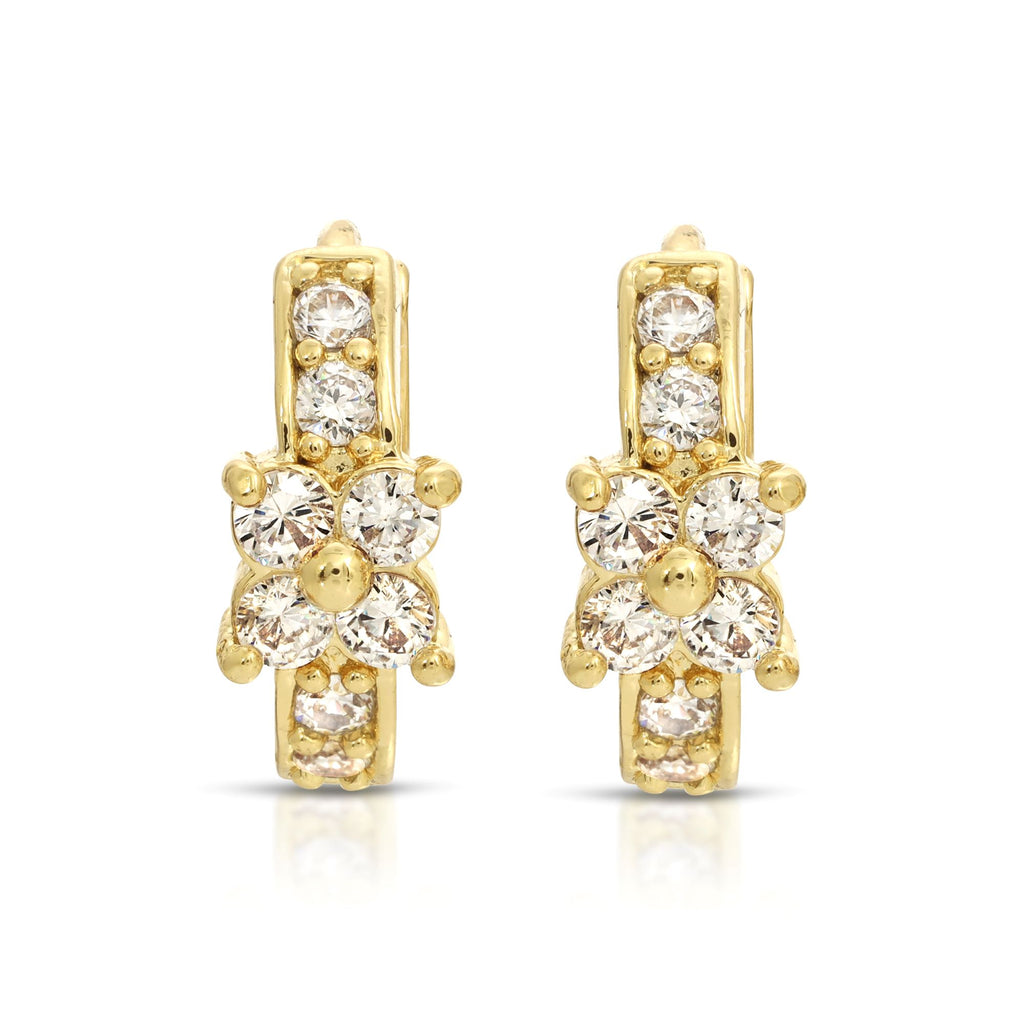 SS071545-Sterling Silver Post Cubic Zirconia Stone Brass Metal Hoop Earrings