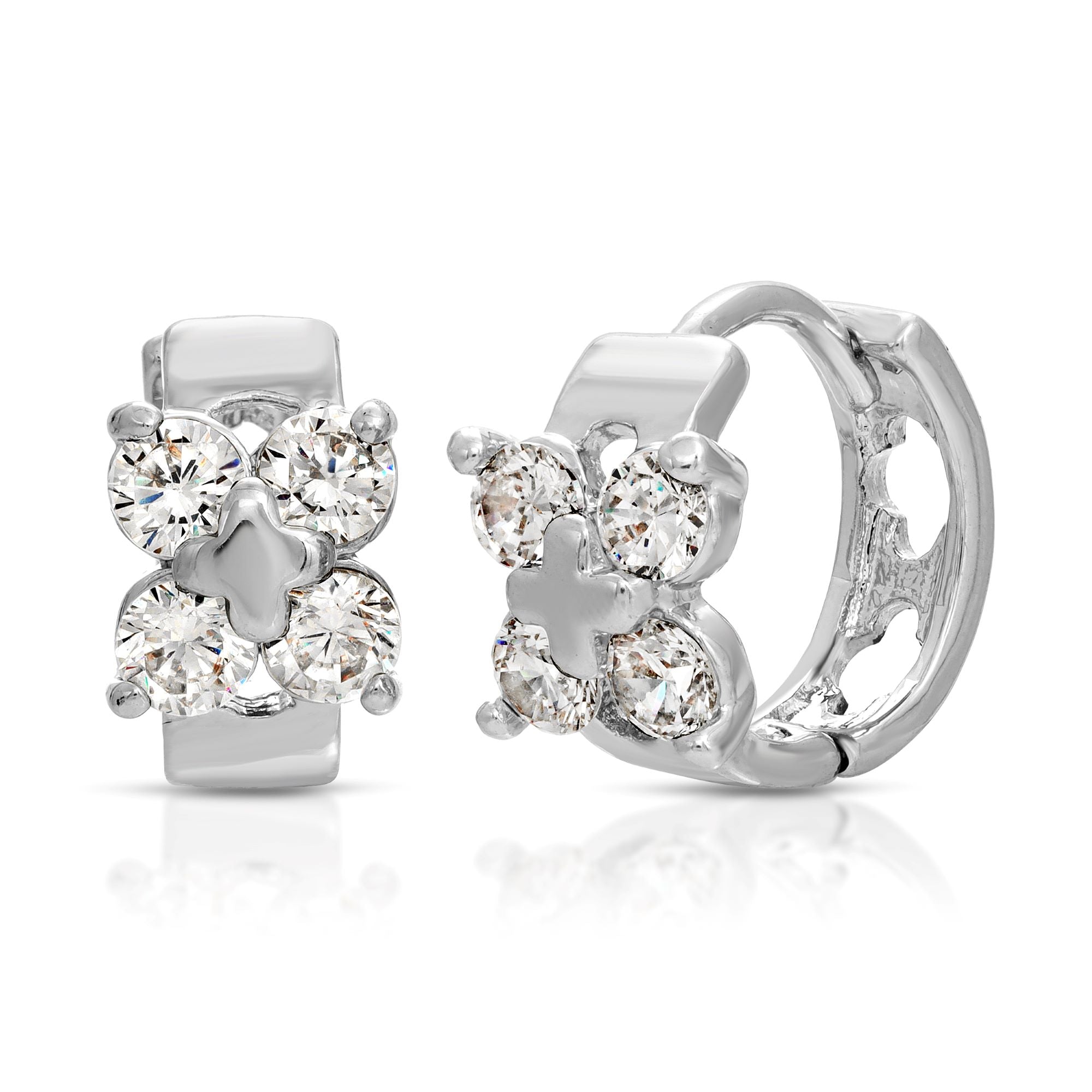 SS071548-Sterling Silver Post Cubic Zirconia Stone Brass Metal Hoop Earrings