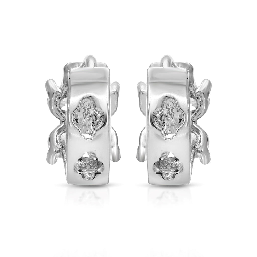 SS071548-Sterling Silver Post Cubic Zirconia Stone Brass Metal Hoop Earrings