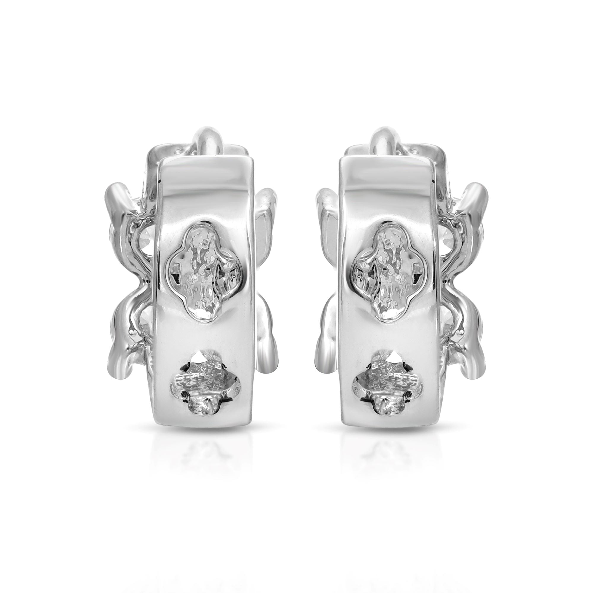 SS071548-Sterling Silver Post Cubic Zirconia Stone Brass Metal Hoop Earrings