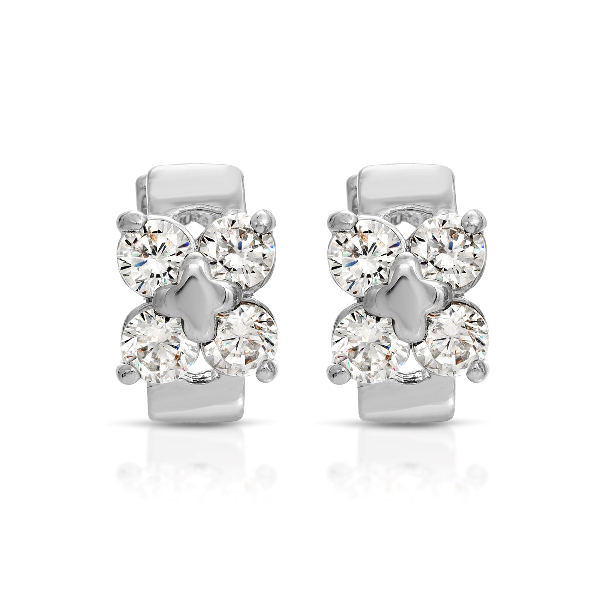 SS071548-Sterling Silver Post Cubic Zirconia Stone Brass Metal Hoop Earrings