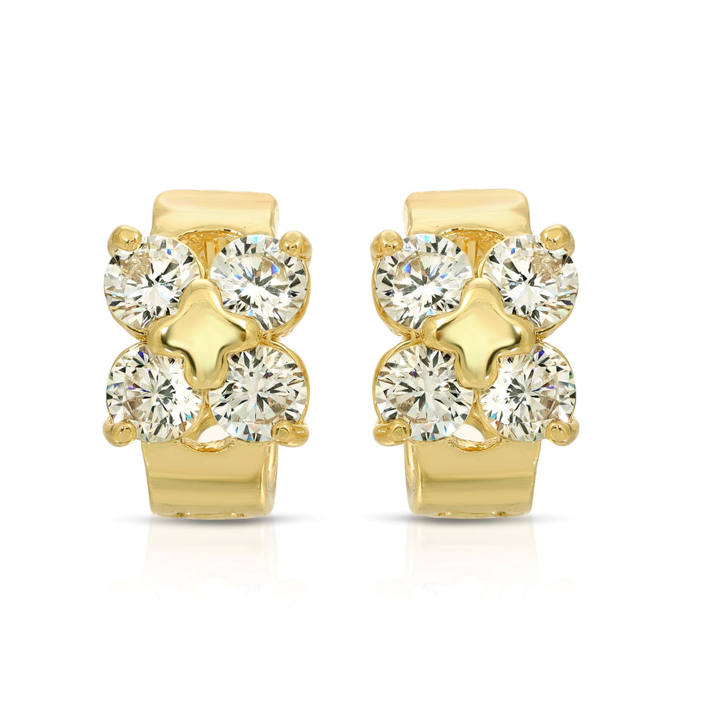 SS071548-Sterling Silver Post Cubic Zirconia Stone Brass Metal Hoop Earrings